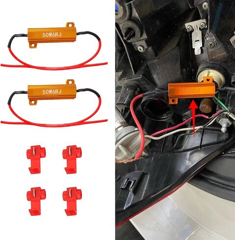 2PCS Automotive Load Resistors, 50W 6Ohm LED Load Resistors, Universal Vehicle LED License Plate Lights Resistors, LED Turn Signal Resistor Flasher Adaptor Flash Fix Error for Vehicles (Red buckle) in Saudi Arabia