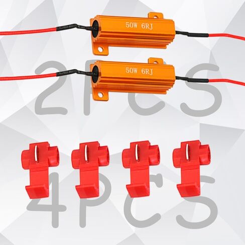 2PCS Automotive Load Resistors, 50W 6Ohm LED Load Resistors, Universal Vehicle LED License Plate Lights Resistors, LED Turn Signal Resistor Flasher Adaptor Flash Fix Error for Vehicles (Red buckle) in Saudi Arabia