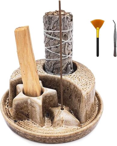 Palo Santo Stick Holder,Ceramic Sage Holder for Burning,4 in 1 Incense and Candle Holder,Ash Catcher Tray for Meditation Yoga Room White in Saudi Arabia