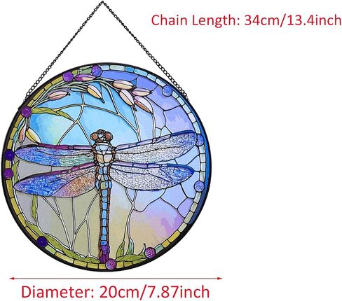 الزجاج الملون اليعسوب والزهور، زجاج ملون معلق للنوافذ، 20 سم / 7.87 بوصة مرسومة يدويًا لالتقاط الشمس في الحديقة معلقة في عيد الهالوين وديكور عيد الميلاد للمنزل in Kuwait