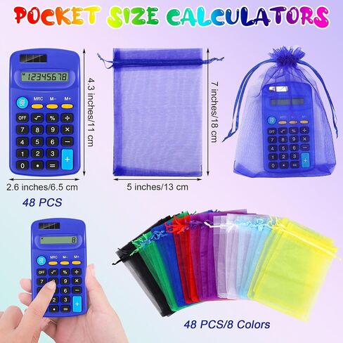 Aodaer 48 Pieces Back to School Pocket Size Calculator with Drawstring Bags Back to School 8 Digit Display Basic Calculator Mini Calculator Bulk for School Students Desktop Home Office, 8 Colors in Saudi Arabia