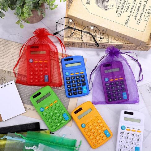 Aodaer 48 Pieces Back to School Pocket Size Calculator with Drawstring Bags Back to School 8 Digit Display Basic Calculator Mini Calculator Bulk for School Students Desktop Home Office, 8 Colors in Saudi Arabia