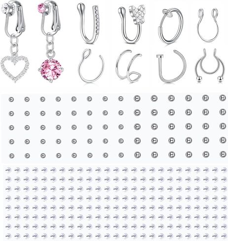 Longita Fake Piercings Fake Nose Ring Fake Eyebrow Piercing Fake Lip Ring Fake Labret Studs Stick on Fake Nose Stud Fake Septum Ring Fake Lip Piercing Adhesive Face Jewelry Non Piercing in Saudi Arabia