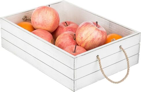 MyGift Vintage White Wood Decorative Storage Organizer Bin with Rope Handles, Open Top Small Crate Box for Bathroom Accessories, Books, Crafts, Fruits in Saudi Arabia