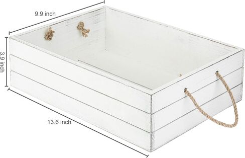 MyGift Vintage White Wood Decorative Storage Organizer Bin with Rope Handles, Open Top Small Crate Box for Bathroom Accessories, Books, Crafts, Fruits in Saudi Arabia