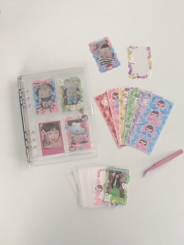 Photo Card Binder 200 Pockets Photo Card Holder Book Sleeves, 20 Diy Cute Stickers, 50 Pack Photocard Sleeves Ultra Clear Lomo Card Protector in Saudi Arabia