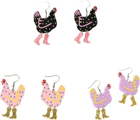 Pingyongchang Funny Cute Kawaii Acrylic Big Rooster Animal Chicken Dangle Dangle Earrings Colorful Boots Chicken Earrings for Women in Saudi Arabia