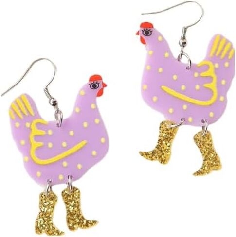Pingyongchang Funny Cute Kawaii Acrylic Big Rooster Animal Chicken Dangle Dangle Earrings Colorful Boots Chicken Earrings for Women in Saudi Arabia