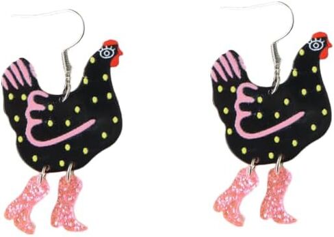 Pingyongchang Funny Cute Kawaii Acrylic Big Rooster Animal Chicken Dangle Dangle Earrings Colorful Boots Chicken Earrings for Women in Saudi Arabia
