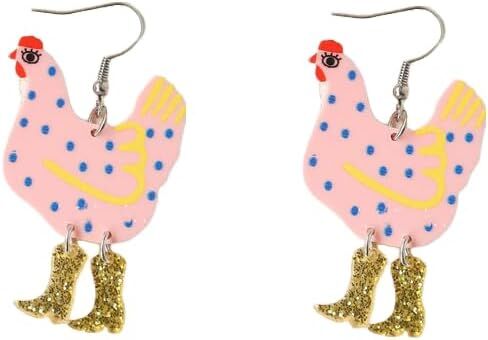 Pingyongchang Funny Cute Kawaii Acrylic Big Rooster Animal Chicken Dangle Dangle Earrings Colorful Boots Chicken Earrings for Women in Saudi Arabia