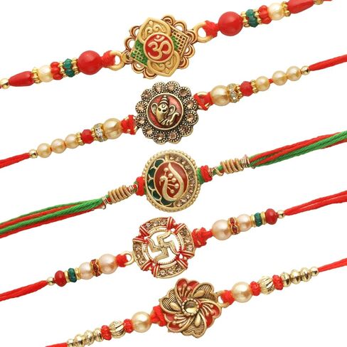 TIED RIBBONS Rakhi for Brother (Set of 5) | Rakhi Set | Rakhi for Bhaiya | Rakhi Card | Roli Tika - Raksha Bandhan Rakhi Bracelet for Brother | Bhai Rakhi Set for Brother Rakhi Thread in Saudi Arabia