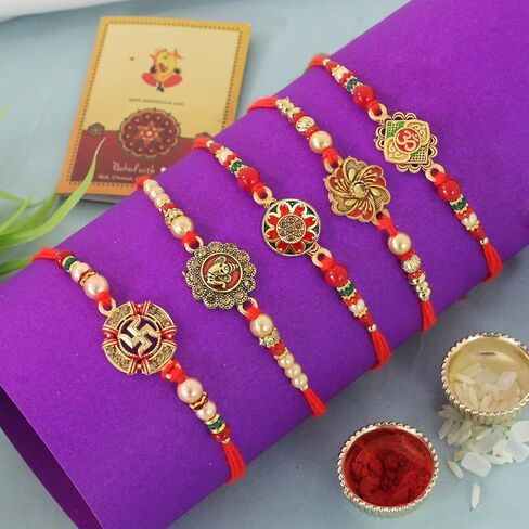 TIED RIBBONS Rakhi for Brother (Set of 5) | Rakhi Set | Rakhi for Bhaiya | Rakhi Card | Roli Tika - Raksha Bandhan Rakhi Bracelet for Brother | Bhai Rakhi Set for Brother Rakhi Thread in Saudi Arabia