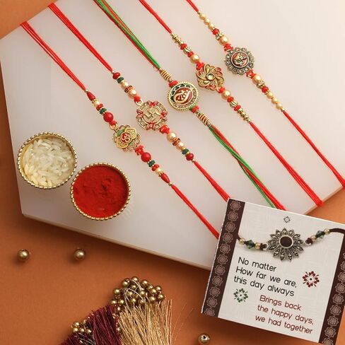 TIED RIBBONS Rakhi for Brother (Set of 5) | Rakhi Set | Rakhi for Bhaiya | Rakhi Card | Roli Tika - Raksha Bandhan Rakhi Bracelet for Brother | Bhai Rakhi Set for Brother Rakhi Thread in Saudi Arabia