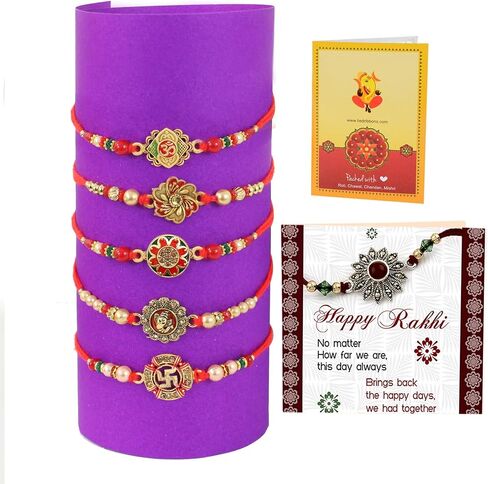 TIED RIBBONS Rakhi for Brother (Set of 5) | Rakhi Set | Rakhi for Bhaiya | Rakhi Card | Roli Tika - Raksha Bandhan Rakhi Bracelet for Brother | Bhai Rakhi Set for Brother Rakhi Thread in Saudi Arabia