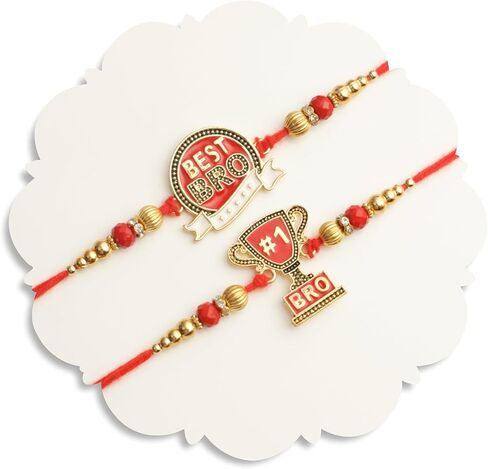 TIED RIBBONS Rakhi for Brothers Set of 2 with Rakhi Card and Roli Chawal - Raksha bandhan Rakhi Thread Designer Rakhi for Brother Bhai Rakhi Set of 2 Bro Rakhi Set for Brothers in Saudi Arabia
