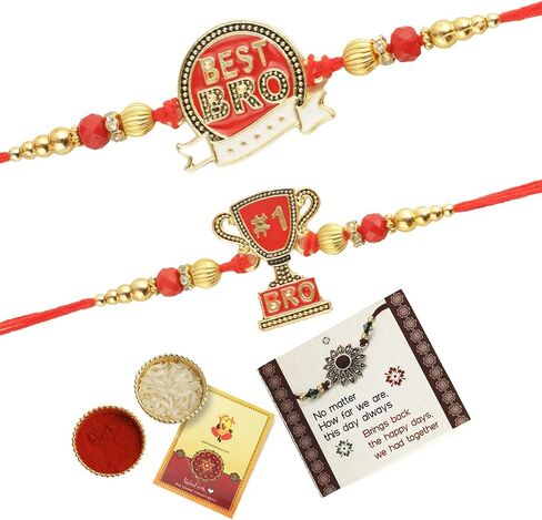 TIED RIBBONS Rakhi for Brothers Set of 2 with Rakhi Card and Roli Chawal - Raksha bandhan Rakhi Thread Designer Rakhi for Brother Bhai Rakhi Set of 2 Bro Rakhi Set for Brothers in Saudi Arabia