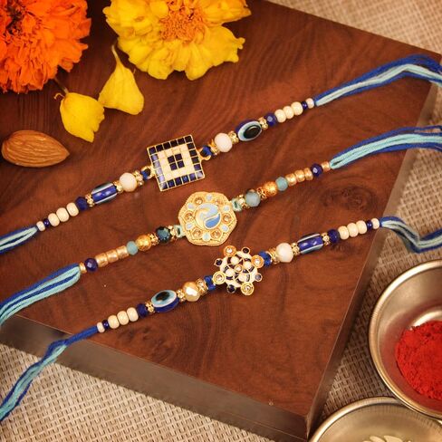 TIED RIBBONS Rakhi for Brother Set of 3 Rakhi Set for Brother | Rakhi Card | Roli Tikka - Raksha bandhan Rakhi Bracelet for Brother Rakhi for Bhaiya | Bhai Rakhi Thread | Rakhi Set for Brother in Saudi Arabia