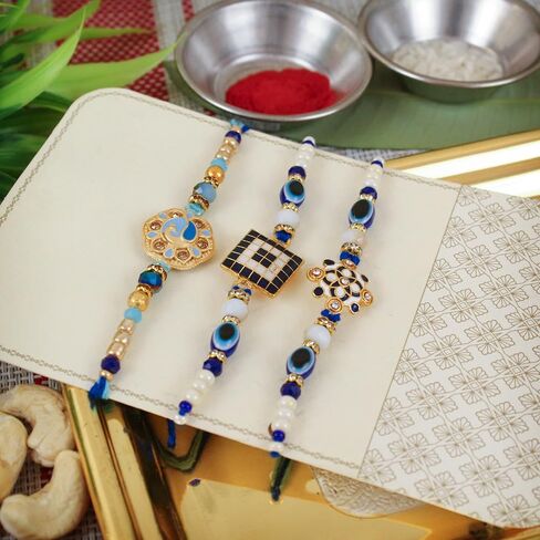 TIED RIBBONS Rakhi for Brother Set of 3 Rakhi Set for Brother | Rakhi Card | Roli Tikka - Raksha bandhan Rakhi Bracelet for Brother Rakhi for Bhaiya | Bhai Rakhi Thread | Rakhi Set for Brother in Saudi Arabia