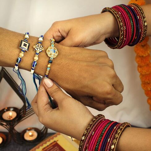 TIED RIBBONS Rakhi for Brother Set of 3 Rakhi Set for Brother | Rakhi Card | Roli Tikka - Raksha bandhan Rakhi Bracelet for Brother Rakhi for Bhaiya | Bhai Rakhi Thread | Rakhi Set for Brother in Saudi Arabia