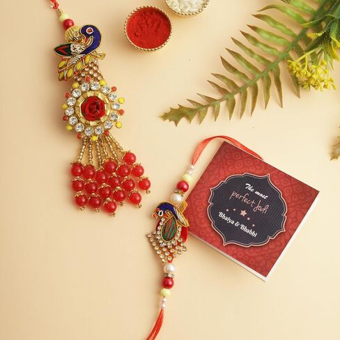 TIED RIBBONS Rakhi for Brother and Bhabhi | Rakhi Set for Bhai Bhabhi Rakhi | Mini Greeting Card | Roli Tikka - Raksha bandhan | Lumba Rakhi for Bhabhi Rakhi for Bhaiya Bhabhi with Gift in Saudi Arabia