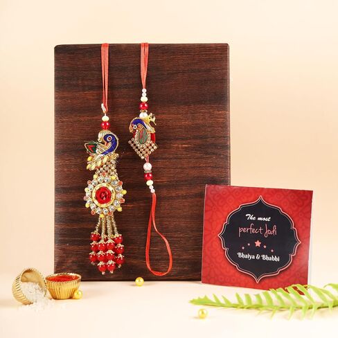 TIED RIBBONS Rakhi for Brother and Bhabhi | Rakhi Set for Bhai Bhabhi Rakhi | Mini Greeting Card | Roli Tikka - Raksha bandhan | Lumba Rakhi for Bhabhi Rakhi for Bhaiya Bhabhi with Gift in Saudi Arabia