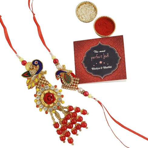 TIED RIBBONS Rakhi for Brother and Bhabhi | Rakhi Set for Bhai Bhabhi Rakhi | Mini Greeting Card | Roli Tikka - Raksha bandhan | Lumba Rakhi for Bhabhi Rakhi for Bhaiya Bhabhi with Gift in Saudi Arabia