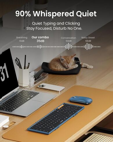 Foldable Keyboard and Mouse, ProtoArc XKM01 Folding Bluetooth Keyboard Mouse Combo for Business and Travel, 2.4G+Dual Bluetooth Full-Size Portable Keyboard for Laptop iPad Tablets - White Silver in Saudi Arabia