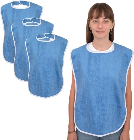 Elaine Karen 1 Pack Premium Adult Bibs - bibs for adults Men, Women; Eating Cloth for Elderly Seniors and Disabled, Adjustable, Terry bib Clothing Protectors, Machine Washable, Blue in Kuwait