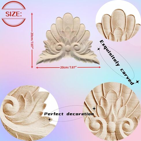 2PCS Wood Carving Decal Unpainted Wood Onlay Appliques Wood Carved Furniture DIY Appliques Onlays for Wall Bed Door Wardrobe Cabinet Furniture Decor(07,10.5x7.5cm/4.13x2.95") in Saudi Arabia