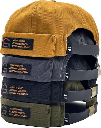 JFiyemrut Brimless Hats for Men and Women - Pack of 4 Stylish Sailor Fisherman Leon Rolled Cuff Retro Adjustable Skull Caps in Saudi Arabia