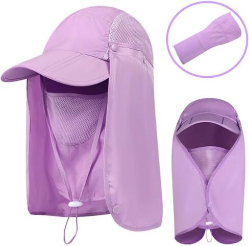 Foldable Sun Hats for Men Women Wide Brim UV Protection Fishing Hat Face Cover & Neck Flap Quick Drying & Ponytail-Hole in Saudi Arabia
