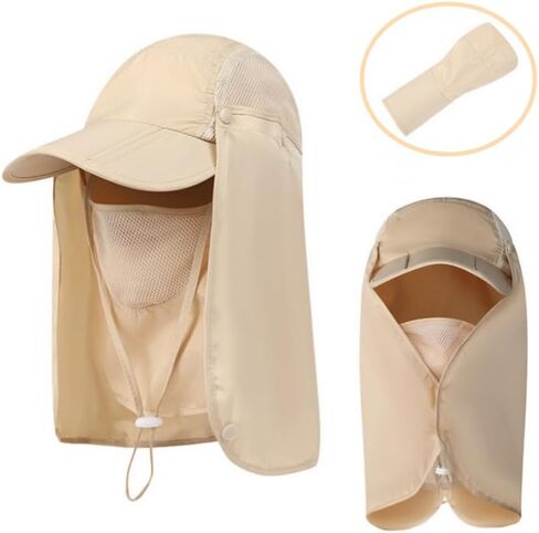 Foldable Sun Hats for Men Women Wide Brim UV Protection Fishing Hat Face Cover & Neck Flap Quick Drying & Ponytail-Hole in Saudi Arabia