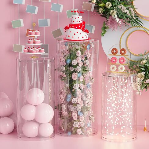 Cylinder Pedestal Stands for Party 3PCS White Round Cylinder Pedestal Display Plinth Pillars for Parties Wedding Dessert Flowers Table with 3PCS Cake Stand for Birthday Fiestas Art Decor in Saudi Arabia