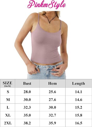 PINKMSTYLE Women's Basic Double Lined Scoop Neck Tank Tops Adjustable Cami Tank Summer Sleeveless Tops in Saudi Arabia