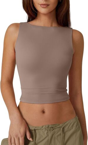 QINSEN Women's Sexy Open Back Sleeveless Crop Tank High Neck Slim Fit Cropped Tee Shirt Y2k Tops in Saudi Arabia