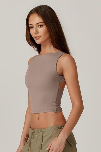 QINSEN Women's Sexy Open Back Sleeveless Crop Tank High Neck Slim Fit Cropped Tee Shirt Y2k Tops in Saudi Arabia