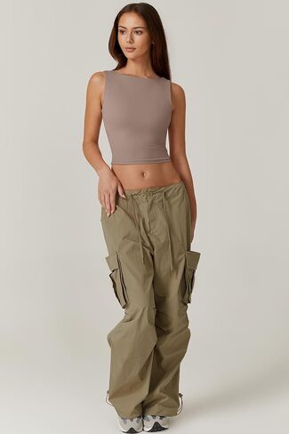 QINSEN Women's Sexy Open Back Sleeveless Crop Tank High Neck Slim Fit Cropped Tee Shirt Y2k Tops in Saudi Arabia