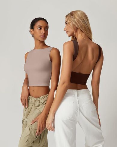 QINSEN Women's Sexy Open Back Sleeveless Crop Tank High Neck Slim Fit Cropped Tee Shirt Y2k Tops in Saudi Arabia