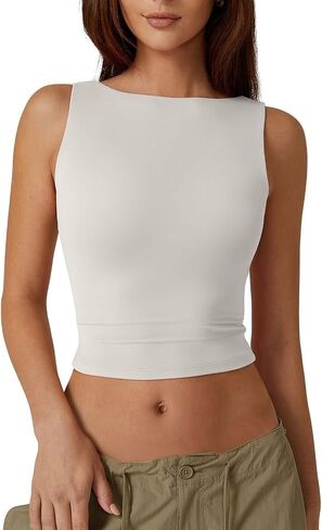 QINSEN Women's Sexy Open Back Sleeveless Crop Tank High Neck Slim Fit Cropped Tee Shirt Y2k Tops in Saudi Arabia