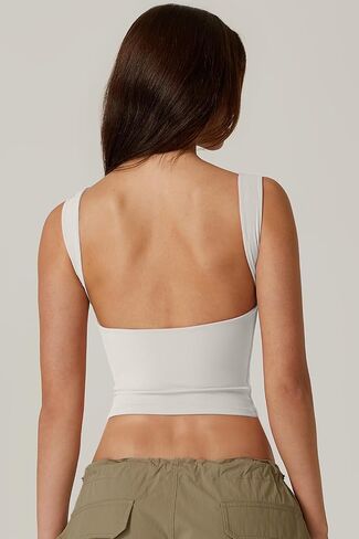 QINSEN Women's Sexy Open Back Sleeveless Crop Tank High Neck Slim Fit Cropped Tee Shirt Y2k Tops in Saudi Arabia