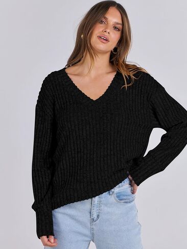 ANRABESS Womens V Neck Sweaters Long Sleeve Shirts Loose Fit Casual 2024 Fall Fashion Lightweight Pullover Tunic Tops in Saudi Arabia