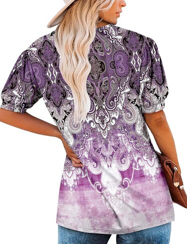 ROSELINLIN Womens Ruffle Sleeve Tunic Tops V Neck Loose Fit Short Sleeve Summer Shirts in Kuwait