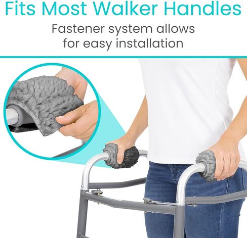 Vive Walker Handle Cushions (2-Pack) Extra Soft Sheepskin Grips - Padded Hand Cover Accessories for Folding Rolling Wheelchair, Rollator Handle, Senior, Elderly Grippers - Foam Padding for Disability in Kuwait