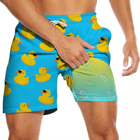 Mens Swim Trunks with Compression Liner 5 Inseam Quick Dry Swimwear Bathing Suit Swimming Board Shorts with 4 Pocket in Saudi Arabia
