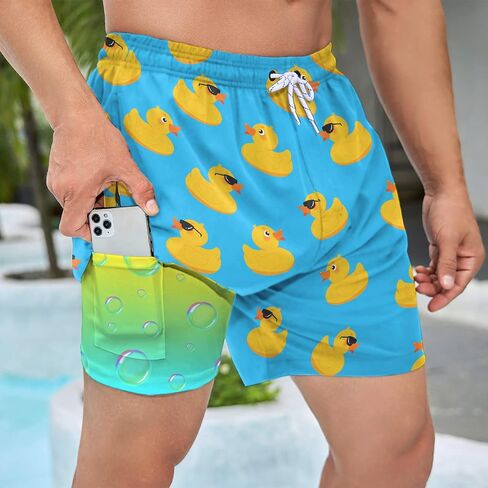 Mens Swim Trunks with Compression Liner 5 Inseam Quick Dry Swimwear Bathing Suit Swimming Board Shorts with 4 Pocket in Saudi Arabia