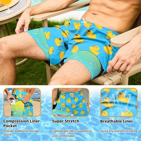 Mens Swim Trunks with Compression Liner 5 Inseam Quick Dry Swimwear Bathing Suit Swimming Board Shorts with 4 Pocket in Saudi Arabia