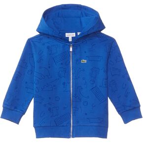 Lacoste Kids' Long Sleeve Full Zip Hoody W/All Over Print Tennis Playing Croc and Large Wording on Back