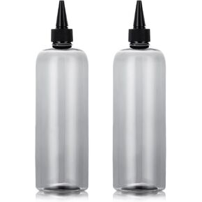 Amber Squeeze Bottle Hair Color Bottle Applicator Bottle 16 ounce for Hair, PET Plastic Refillable Bottles with Twist Top Cap-2 Pack, Brown