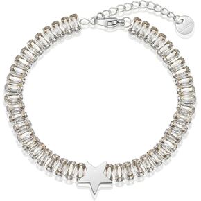 EVEVIC Austrian Crystal Star Tennis Bracelets for Women 14K Gold Plated Stainless Steel Adjustable Bracelet Jewelry