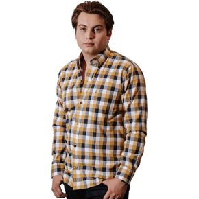 ELIAS Utopia Plaid Button Down Shirt for Men, Long Sleeve Cotton Blue, White and Yellow Casual Dress Shirts in Saudi Arabia